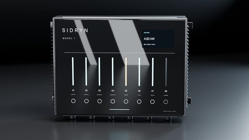 A Sidryn unit: a slim black panel with eight softly lit bars